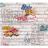 Papírové tapety na zeď bílé cihly s graffiti