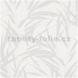 Vliesové tapety na zeď Ella bambusové listy stříbrné na bílé textilní struktuře