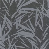 Vliesové tapety na zeď Ella bambusové listy šedé na černé textilní struktuře