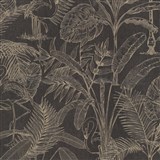 Vliesové tapety na zeď IMPOL plameňáci a flóra zlatý motiv na hnědém podkladu - POSLEDNÍ KUSY