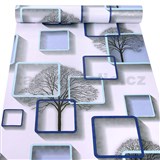 Samolepící tapety stromy s rámečky s 3D efektem modré 45 cm x 10 m