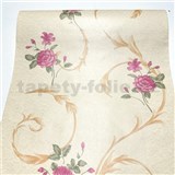 Samolepící tapety květy s ornamenty na béžové omítce 45 cm x 10 m