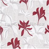 Vliesové tapety na zeď IMPOL Luna2 květy červeno-šedé na textilním podkladu se stříbrnou nití