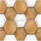 Samolepící PVC 3D panely rozměr 30 x 30 cm, hexagony s dekorem dřeva