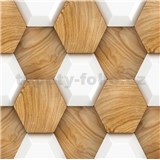 Samolepící PVC 3D panely rozměr 30 x 30 cm, hexagony s dekorem dřeva - POSLEDNÍ KUSY
