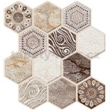 Samolepící PVC 3D panely rozměr 30 x 30 cm, hexagony s ornamenty hnědé - POSLEDNÍ KUSY