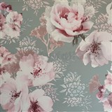 Papírové tapety na zeď IMPOL růžové květy na šedém podkladu