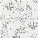 Luxusní papírové tapety na zeď IMPOL matné bílo-šedé květy na stříbrném podkladu