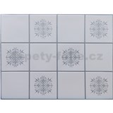 Obkladové panely 3D PVC rozměr 440 x 580 mm obklad malý bílý se stříbrným dekorem