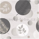 Ubrusy návin 20 m x 140 cm listy šedo-béžové