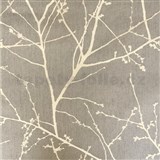 Vliesové tapety na zeď popínavé větvičky zlaté na hnědém podkladu