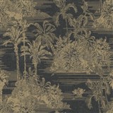 Vliesové tapety na zeď palmy zlaté na černém podkladu