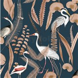 Vliesové tapety na zeď ptáci na zeleném podkladu s listy